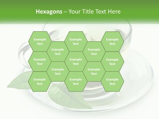 A Cup Of Green Tea With Leaves On A Saucer PowerPoint Template