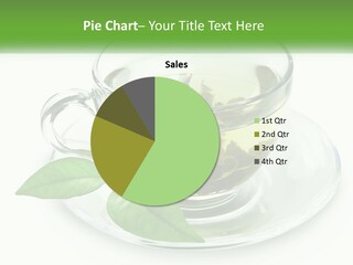 A Cup Of Green Tea With Leaves On A Saucer PowerPoint Template