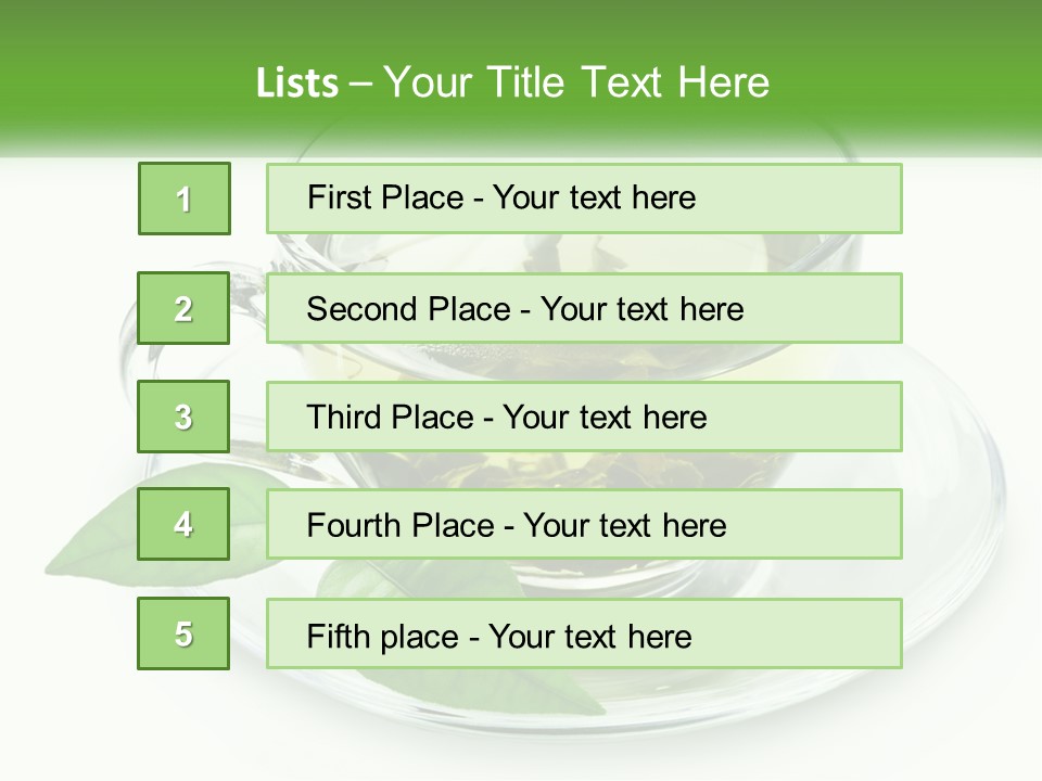 A Cup Of Green Tea With Leaves On A Saucer PowerPoint Template