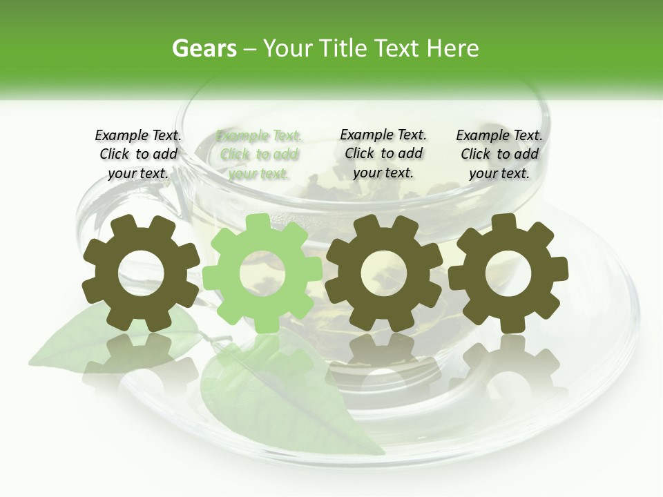 A Cup Of Green Tea With Leaves On A Saucer PowerPoint Template