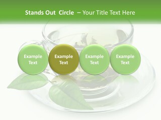 A Cup Of Green Tea With Leaves On A Saucer PowerPoint Template