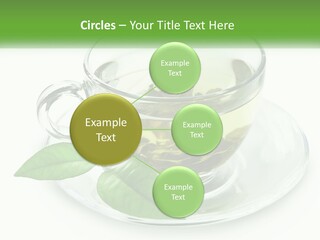 A Cup Of Green Tea With Leaves On A Saucer PowerPoint Template