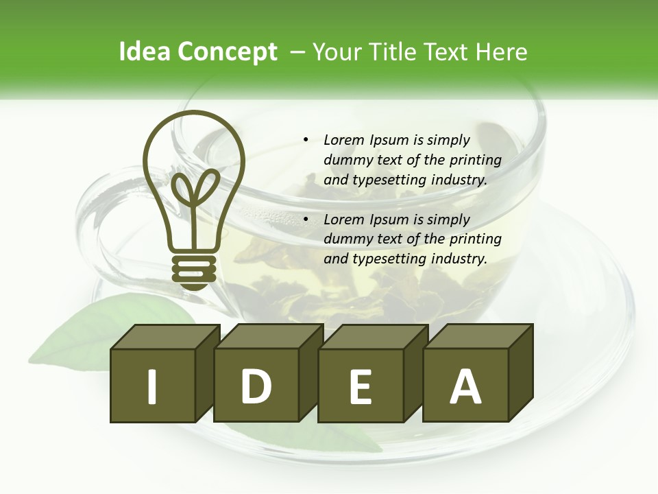 A Cup Of Green Tea With Leaves On A Saucer PowerPoint Template