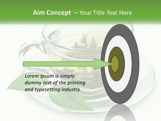 A Cup Of Green Tea With Leaves On A Saucer PowerPoint Template