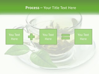 A Cup Of Green Tea With Leaves On A Saucer PowerPoint Template