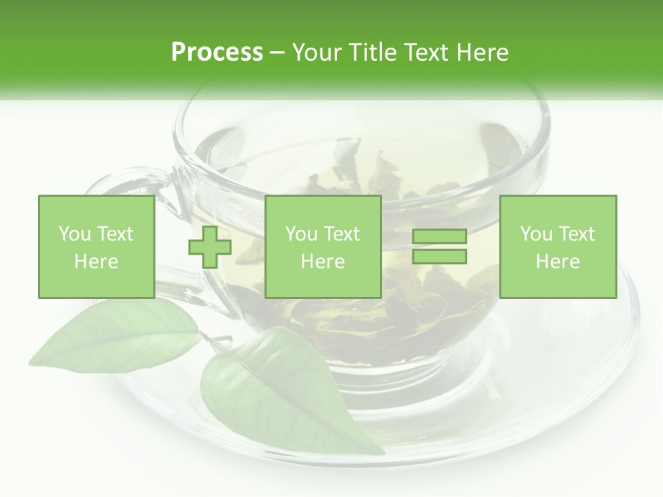 A Cup Of Green Tea With Leaves On A Saucer PowerPoint Template