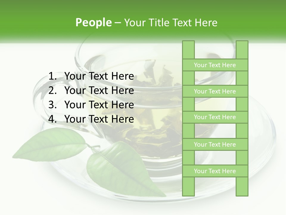 A Cup Of Green Tea With Leaves On A Saucer PowerPoint Template