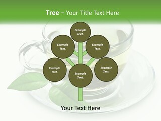 A Cup Of Green Tea With Leaves On A Saucer PowerPoint Template
