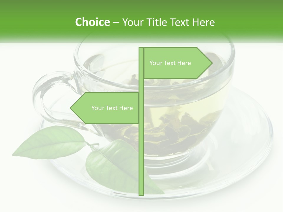 A Cup Of Green Tea With Leaves On A Saucer PowerPoint Template