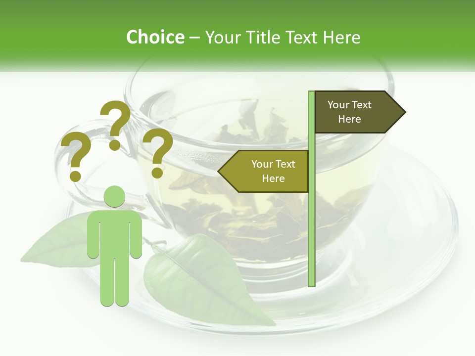 A Cup Of Green Tea With Leaves On A Saucer PowerPoint Template