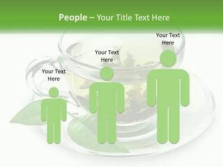 A Cup Of Green Tea With Leaves On A Saucer PowerPoint Template