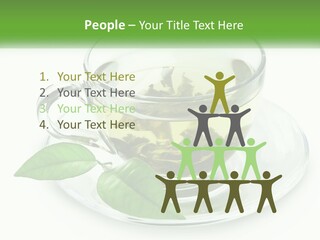 A Cup Of Green Tea With Leaves On A Saucer PowerPoint Template