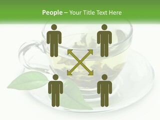 A Cup Of Green Tea With Leaves On A Saucer PowerPoint Template