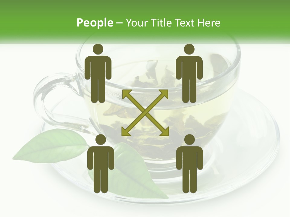 A Cup Of Green Tea With Leaves On A Saucer PowerPoint Template
