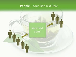 A Cup Of Green Tea With Leaves On A Saucer PowerPoint Template