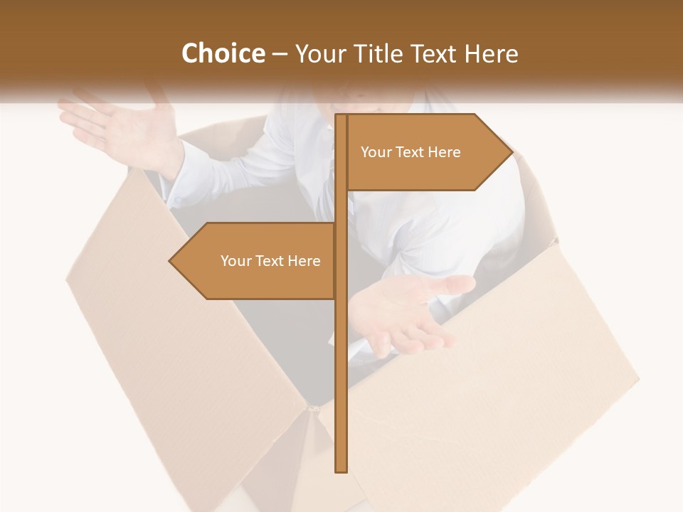 A Man Sitting In A Cardboard Box With His Hands Out PowerPoint Template