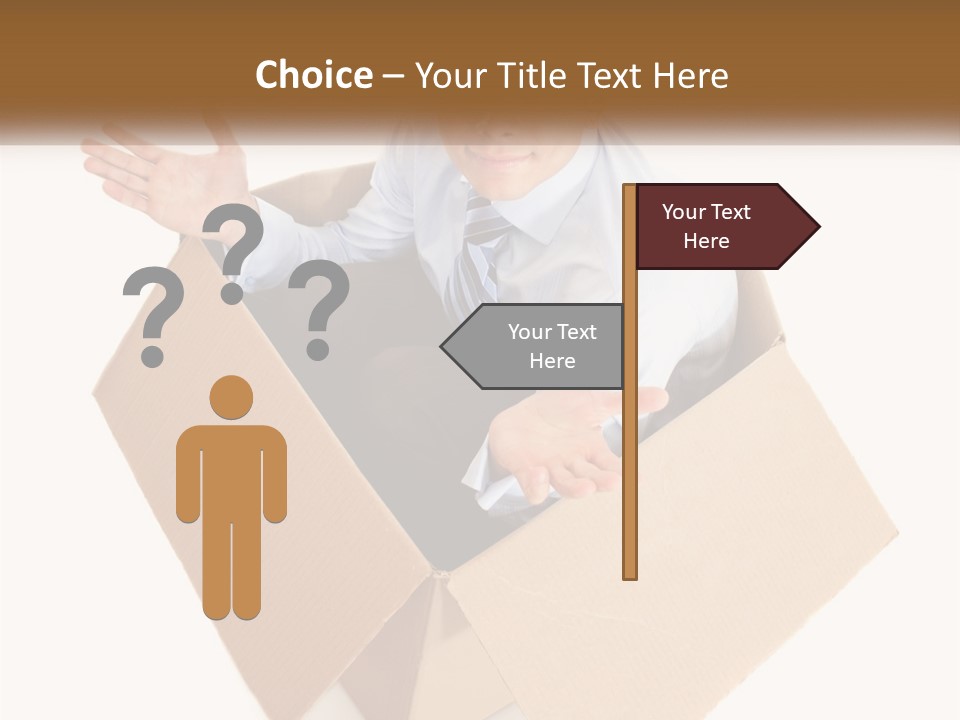 A Man Sitting In A Cardboard Box With His Hands Out PowerPoint Template