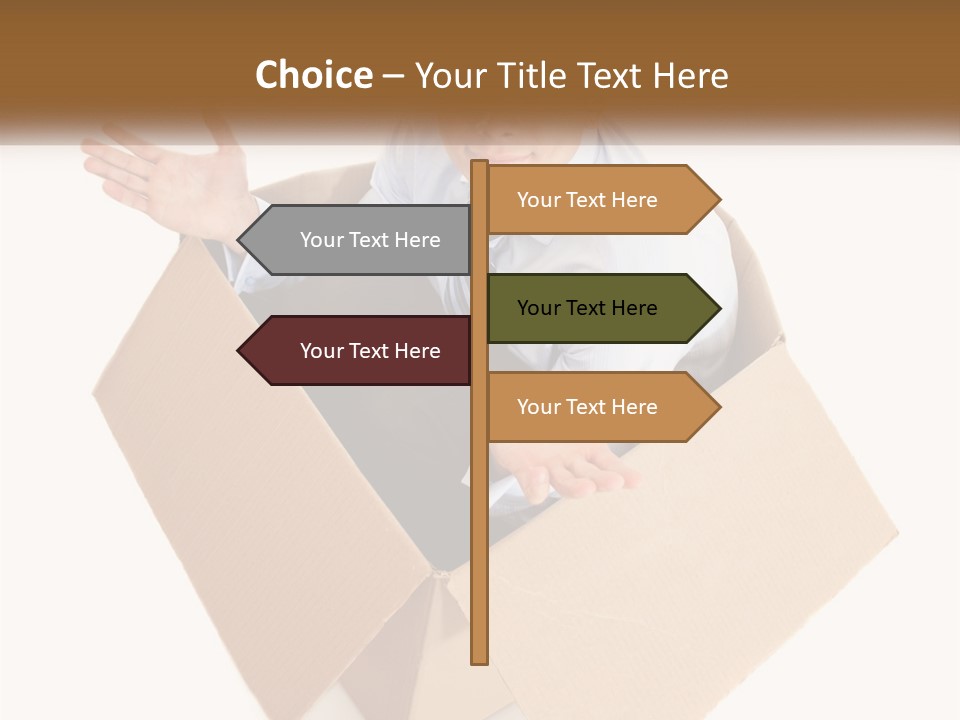 A Man Sitting In A Cardboard Box With His Hands Out PowerPoint Template