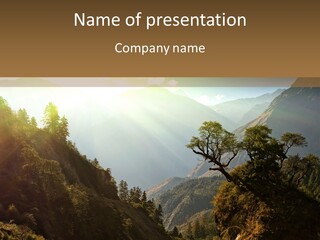 A Picture Of A Mountain Range With Trees In The Foreground PowerPoint Template