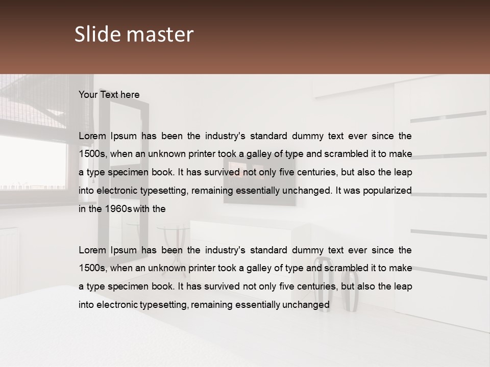 A Bedroom With A Bed, Dresser, Mirror And Television PowerPoint Template