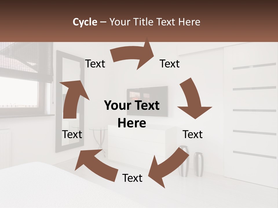 A Bedroom With A Bed, Dresser, Mirror And Television PowerPoint Template