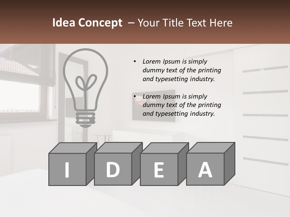 A Bedroom With A Bed, Dresser, Mirror And Television PowerPoint Template