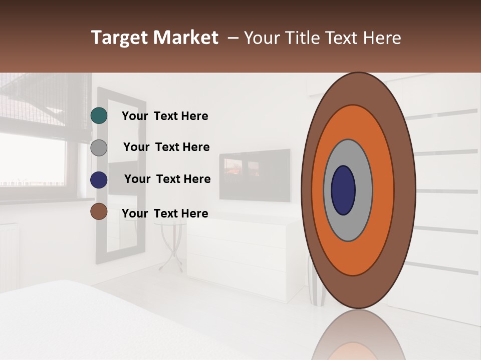 A Bedroom With A Bed, Dresser, Mirror And Television PowerPoint Template