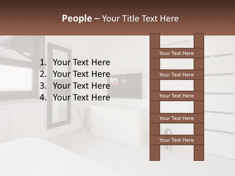 A Bedroom With A Bed, Dresser, Mirror And Television PowerPoint Template