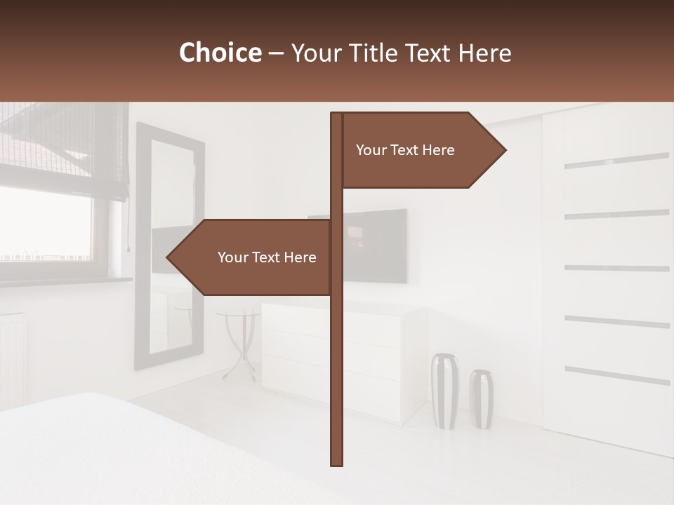 A Bedroom With A Bed, Dresser, Mirror And Television PowerPoint Template