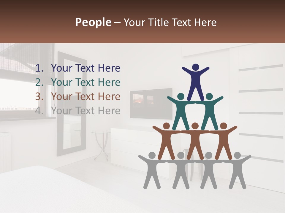 A Bedroom With A Bed, Dresser, Mirror And Television PowerPoint Template