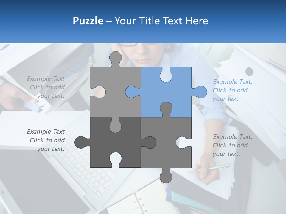 A Woman Sitting At A Desk With A Laptop And Papers PowerPoint Template