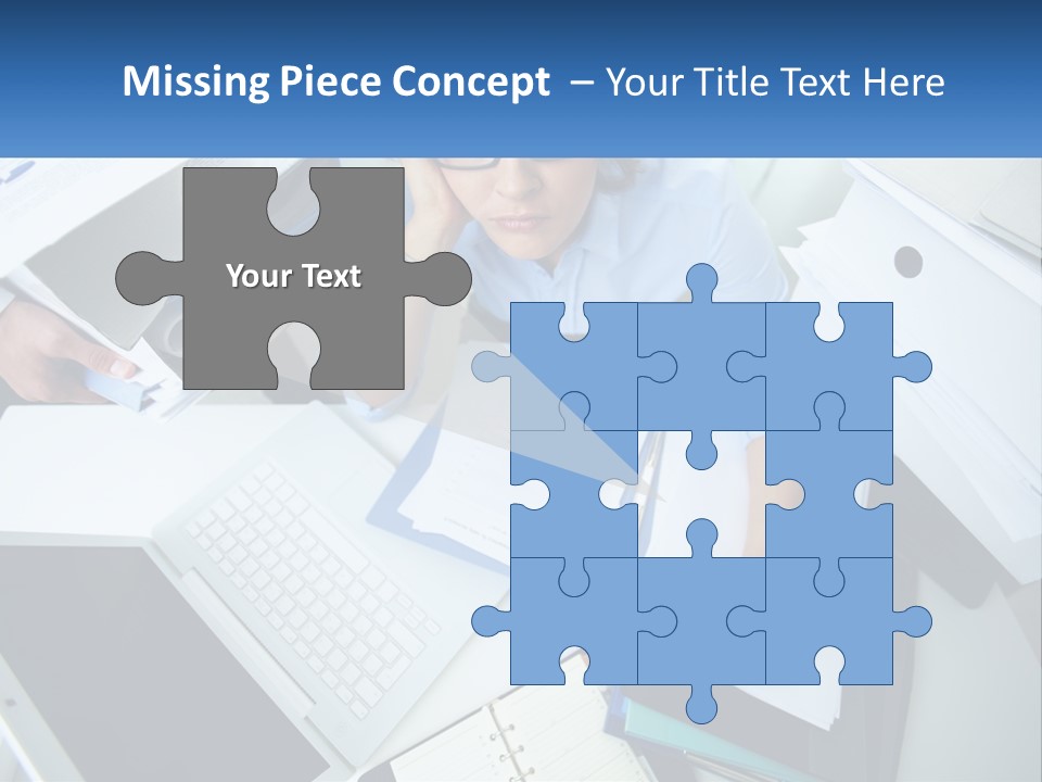 A Woman Sitting At A Desk With A Laptop And Papers PowerPoint Template