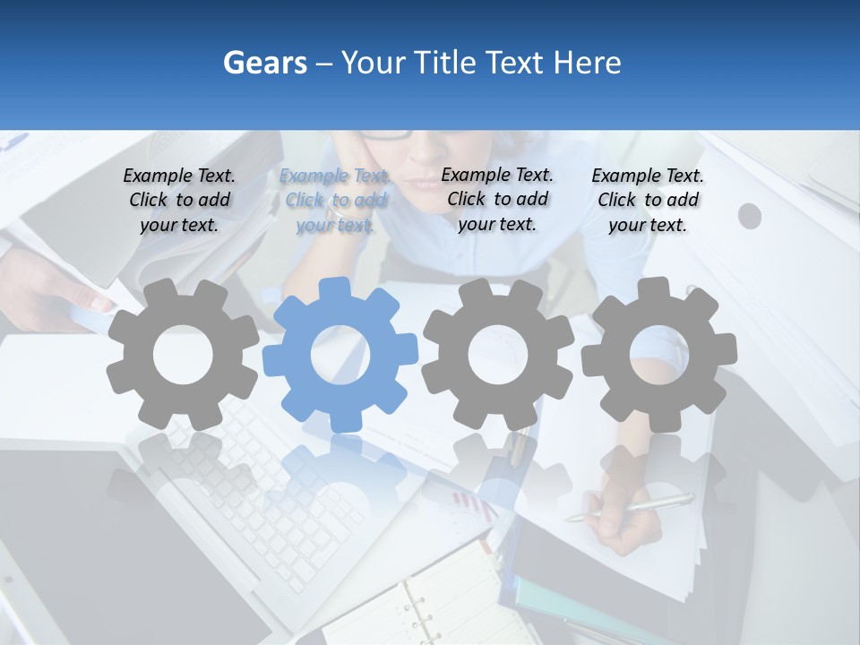 A Woman Sitting At A Desk With A Laptop And Papers PowerPoint Template