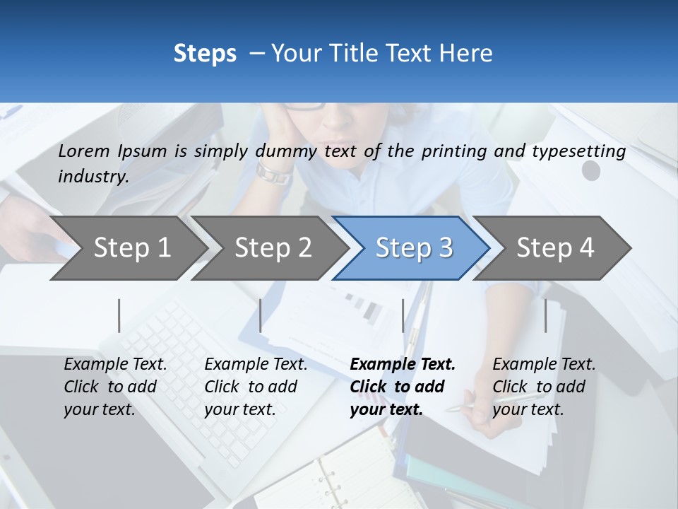 A Woman Sitting At A Desk With A Laptop And Papers PowerPoint Template