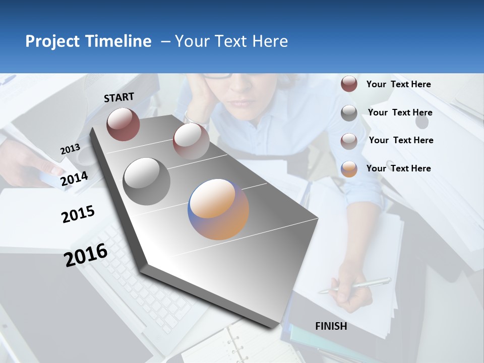 A Woman Sitting At A Desk With A Laptop And Papers PowerPoint Template