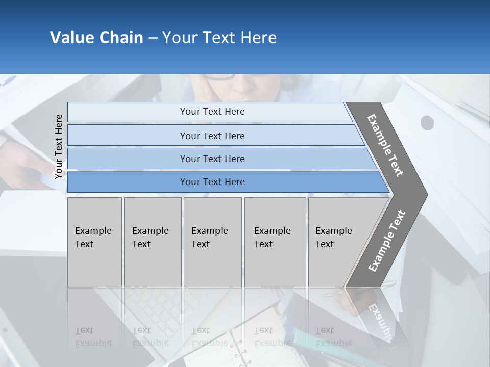 A Woman Sitting At A Desk With A Laptop And Papers PowerPoint Template