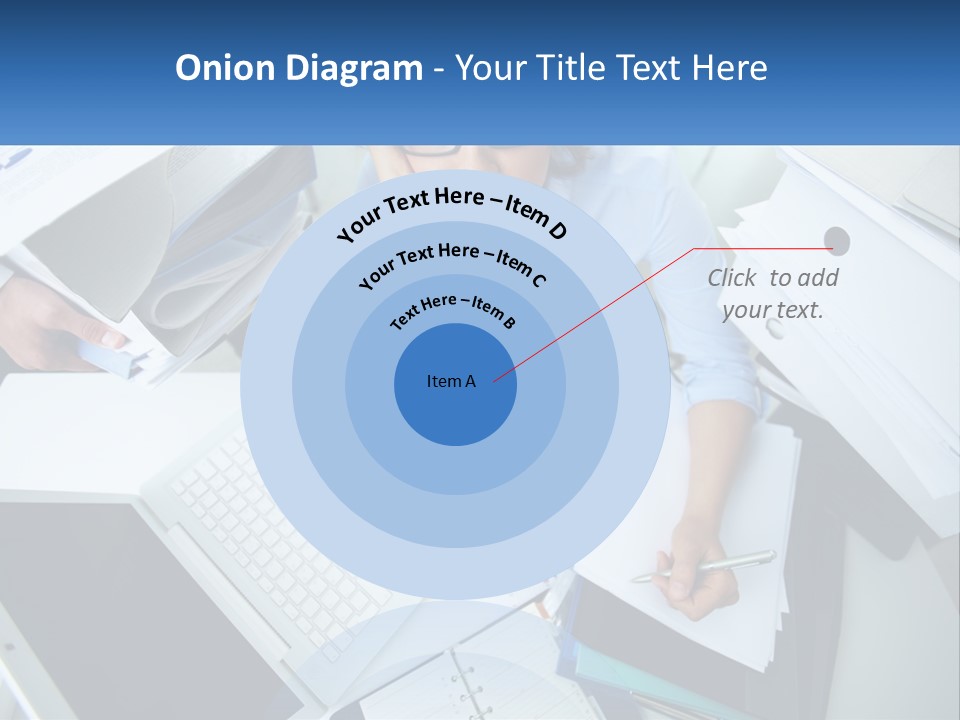 A Woman Sitting At A Desk With A Laptop And Papers PowerPoint Template