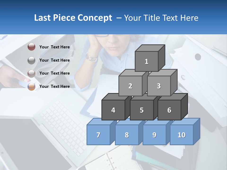 A Woman Sitting At A Desk With A Laptop And Papers PowerPoint Template