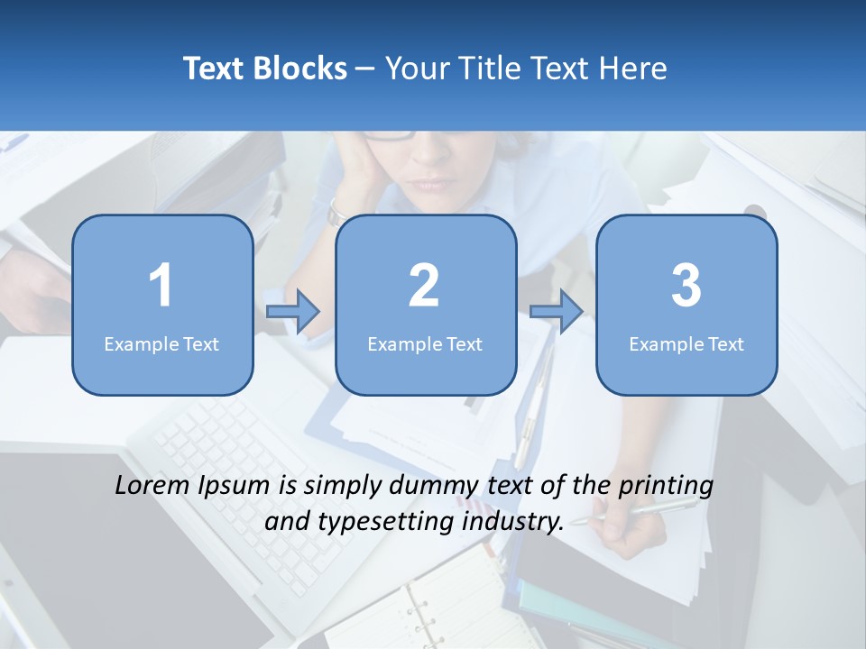 A Woman Sitting At A Desk With A Laptop And Papers PowerPoint Template