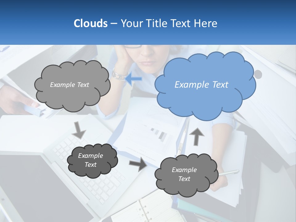A Woman Sitting At A Desk With A Laptop And Papers PowerPoint Template