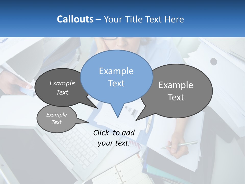 A Woman Sitting At A Desk With A Laptop And Papers PowerPoint Template
