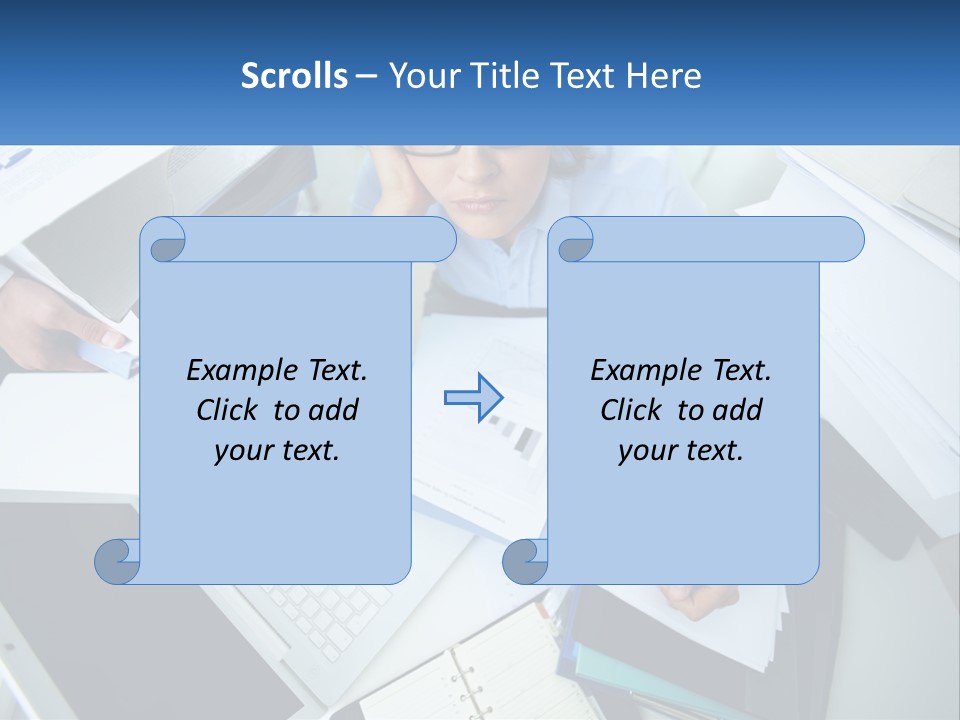 A Woman Sitting At A Desk With A Laptop And Papers PowerPoint Template