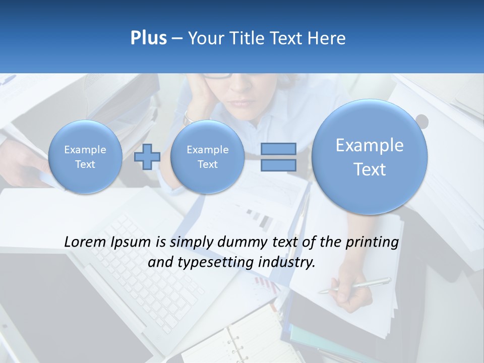 A Woman Sitting At A Desk With A Laptop And Papers PowerPoint Template