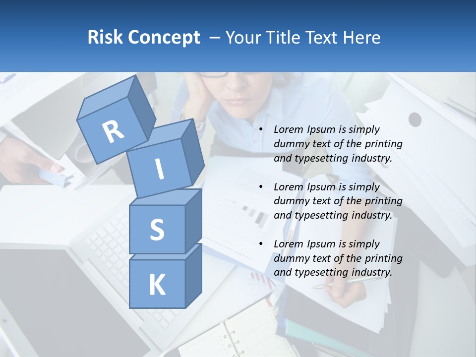 A Woman Sitting At A Desk With A Laptop And Papers PowerPoint Template