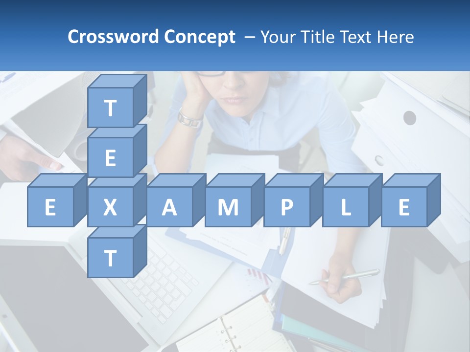 A Woman Sitting At A Desk With A Laptop And Papers PowerPoint Template