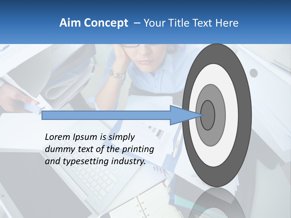 A Woman Sitting At A Desk With A Laptop And Papers PowerPoint Template