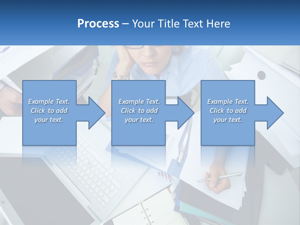 A Woman Sitting At A Desk With A Laptop And Papers PowerPoint Template