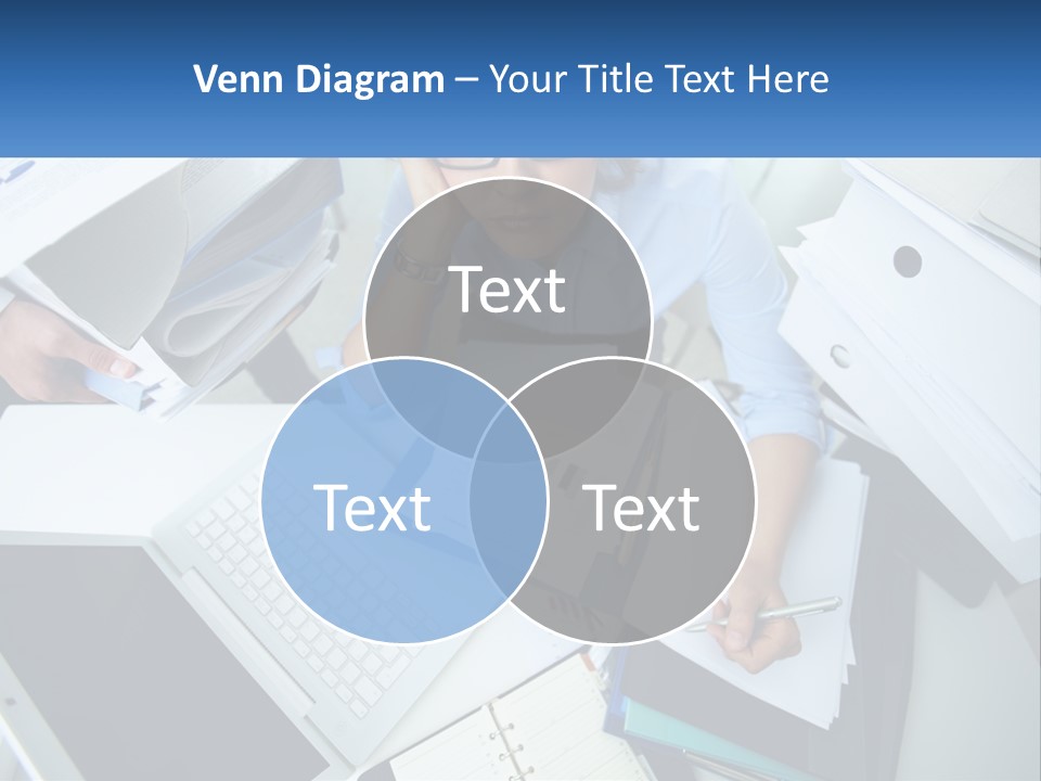 A Woman Sitting At A Desk With A Laptop And Papers PowerPoint Template