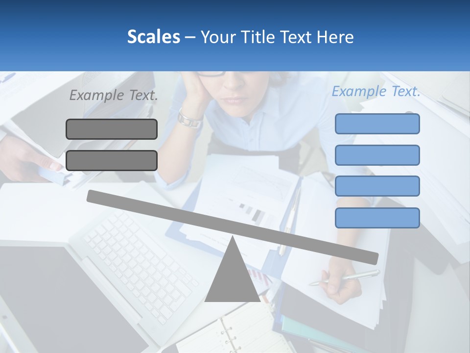 A Woman Sitting At A Desk With A Laptop And Papers PowerPoint Template