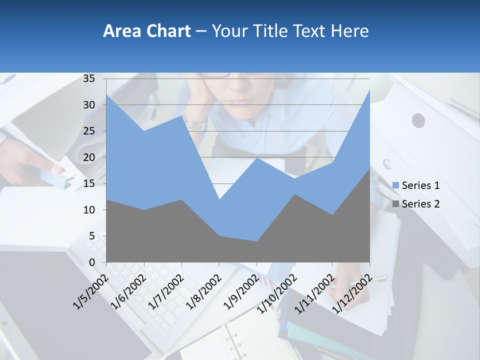 A Woman Sitting At A Desk With A Laptop And Papers PowerPoint Template